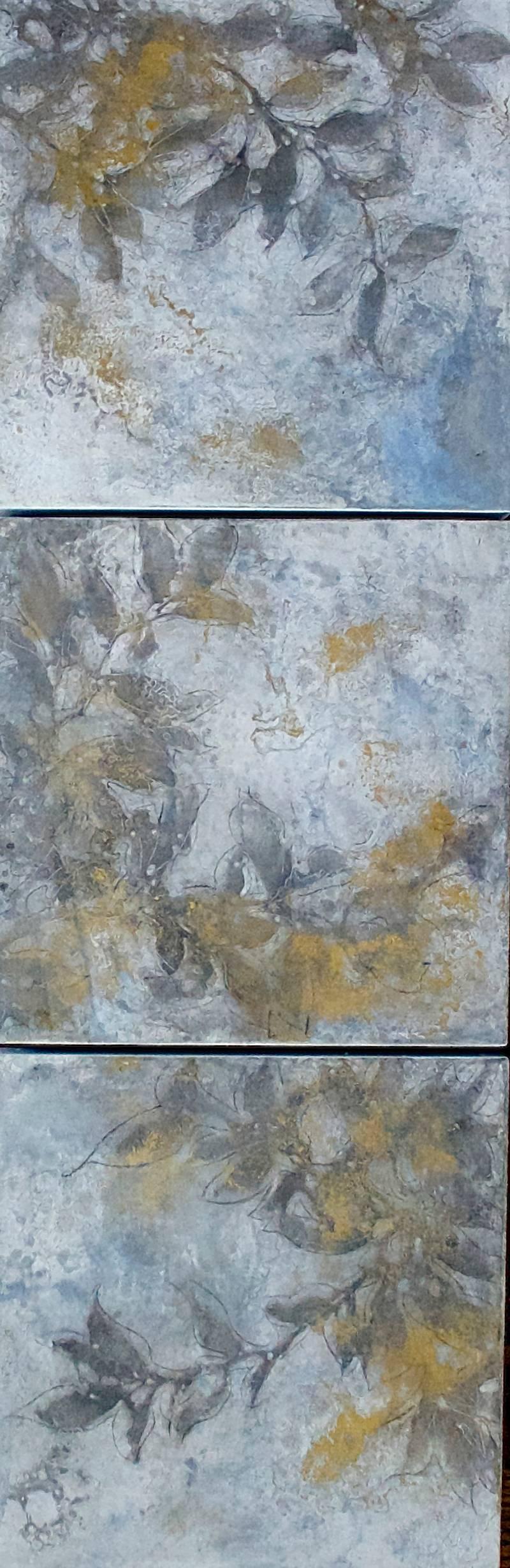 Michelle Gagliano Landscape Painting - Silver Triptych