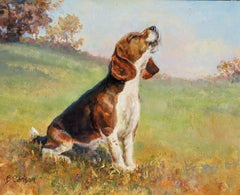 Charming Hound Painting of Dog Baying with Excitement Having Captured the Scent