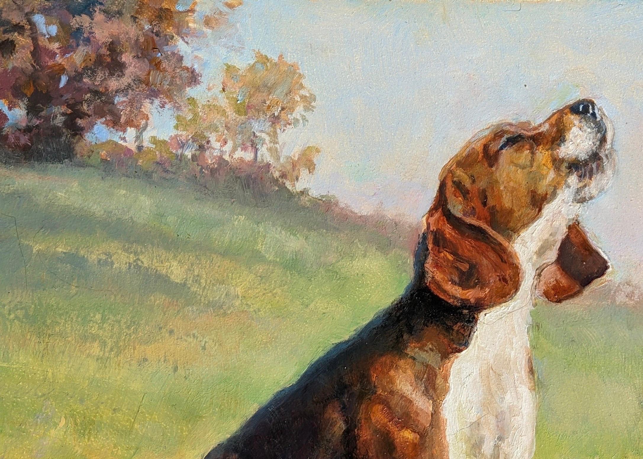 Charming Hound Painting of Dog Baying with Excitement Having Captured the Scent 1