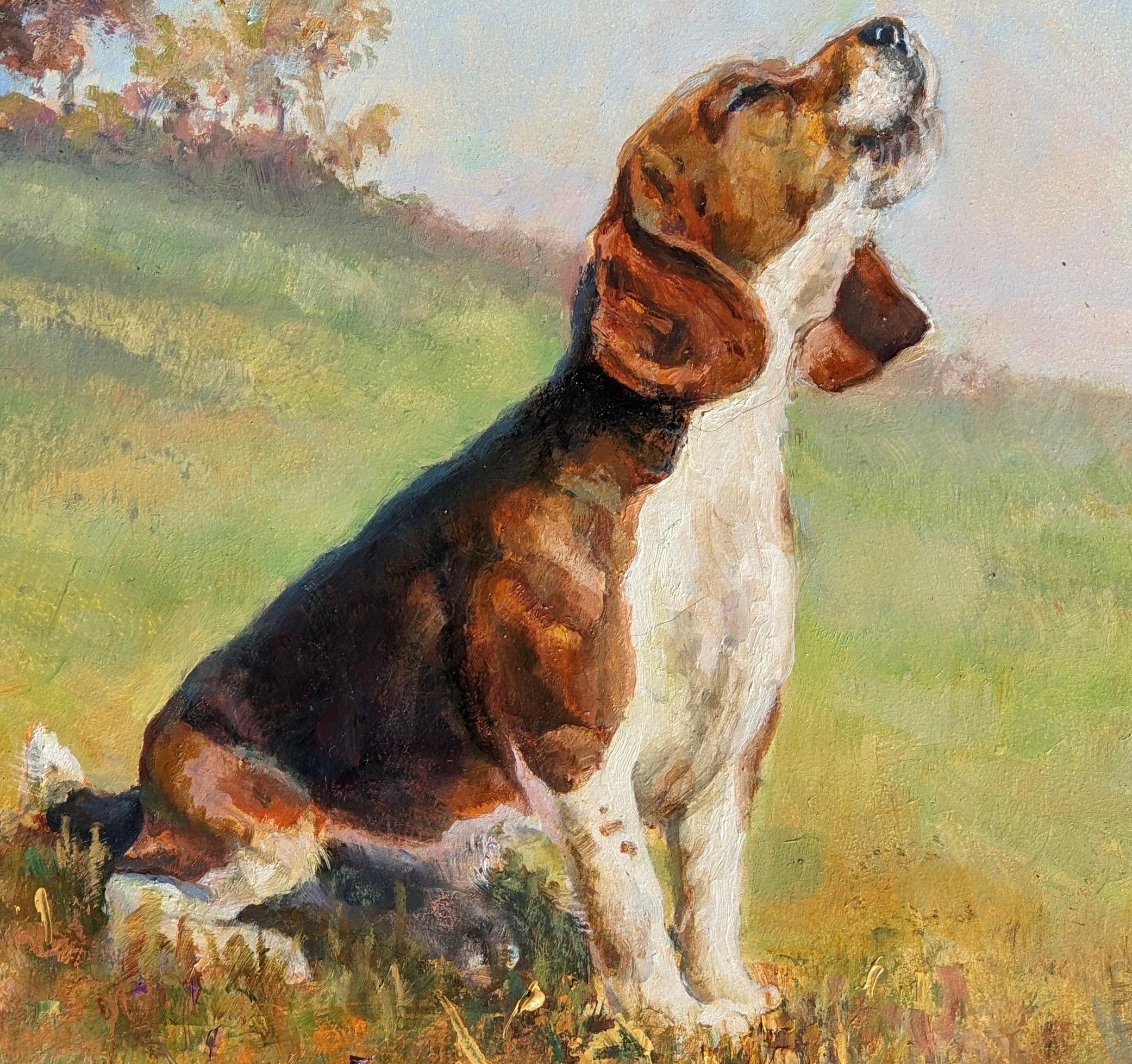 Charming Hound Painting of Dog Baying with Excitement Having Captured the Scent 2