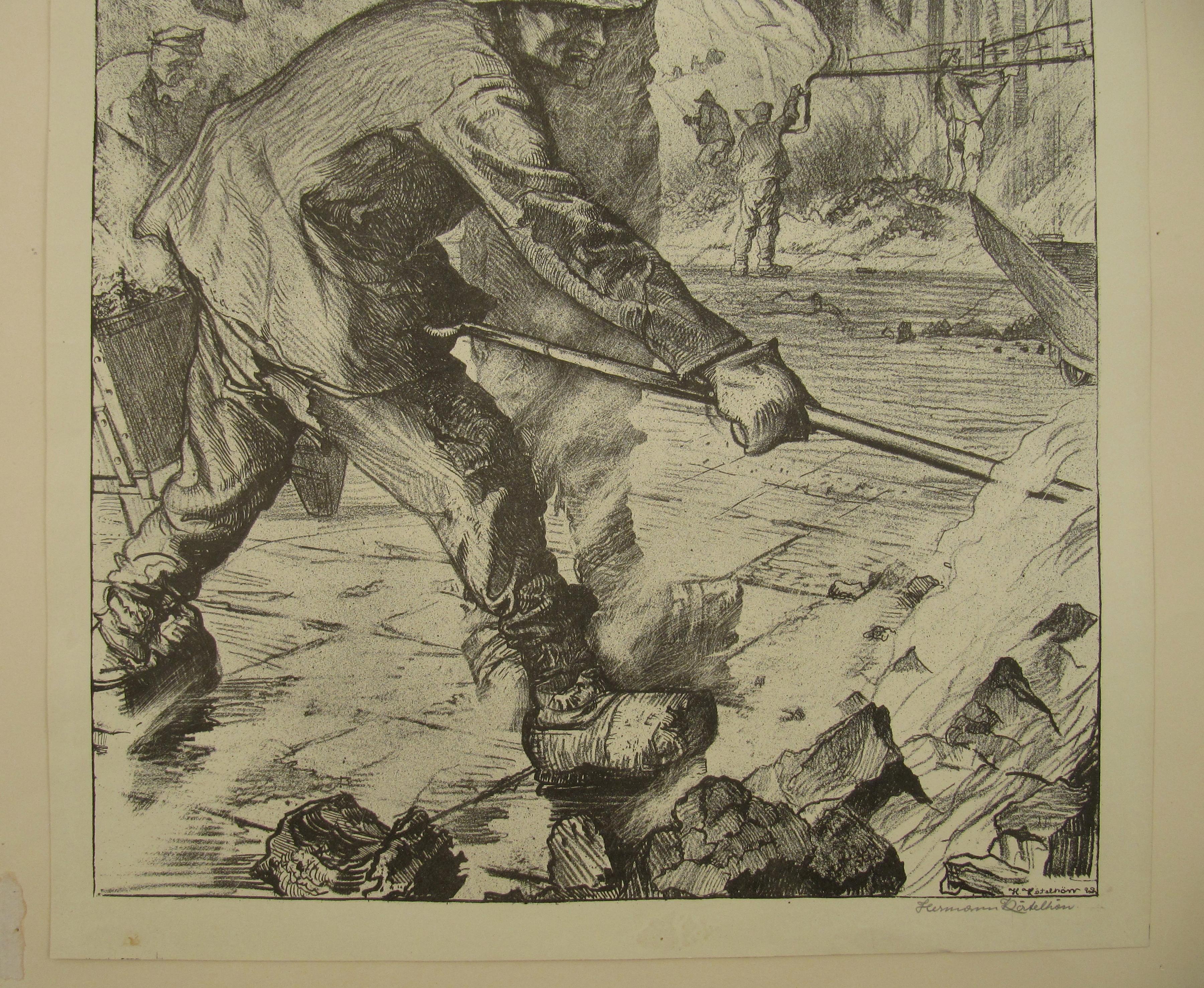 Workers - INDUSTRIAL ART - Pre War German School - Signierte Lithographie im Angebot 5