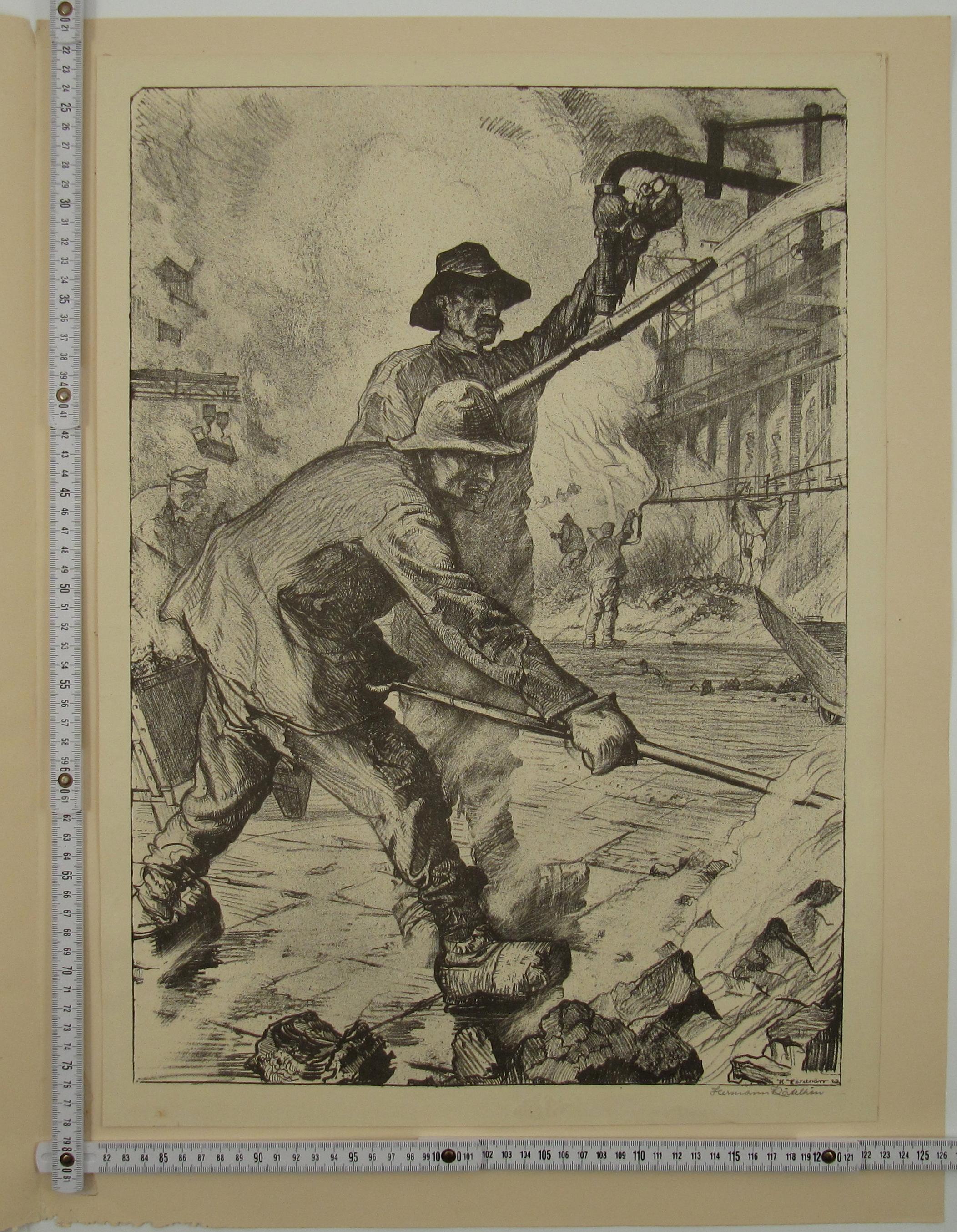 Workers - INDUSTRIAL ART - Pre War German School - Signierte Lithographie im Angebot 2