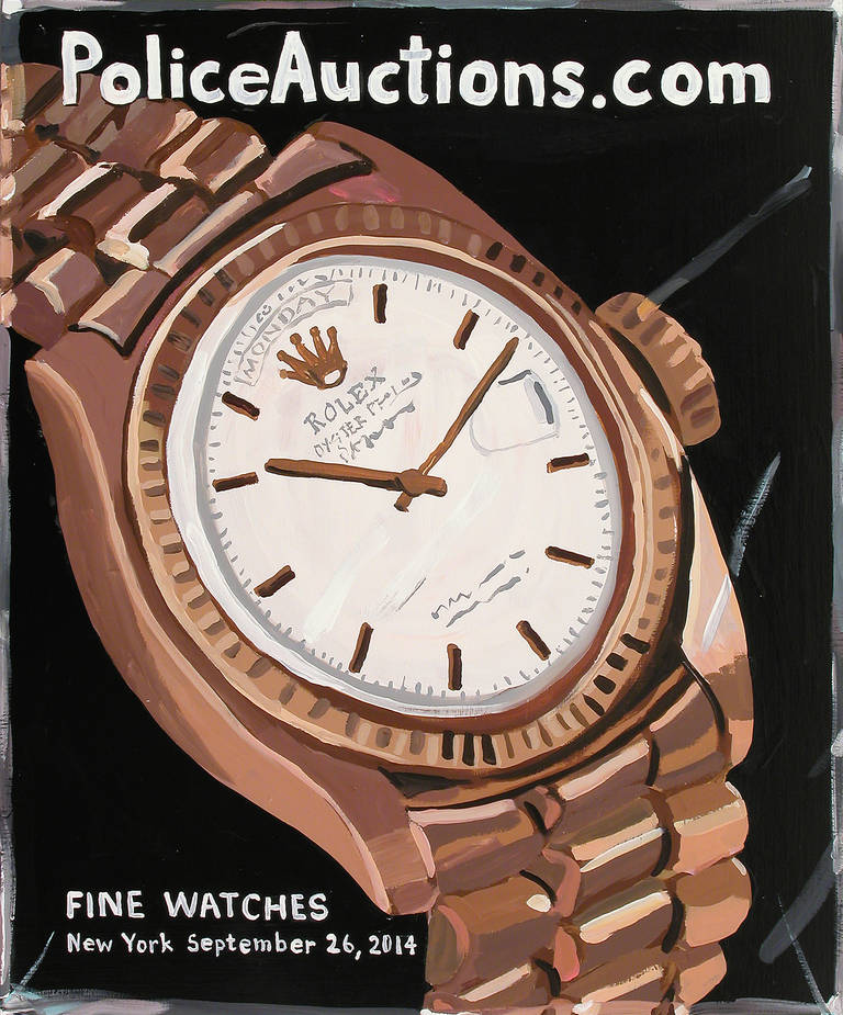 Jean Lowe Still-Life Painting - Police Auction (Fine Watches)