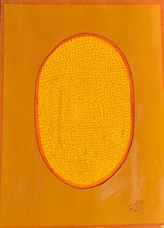 Zeitgenössische Miniatur Natürliches Pigment Tantric Ei Minimalistisch orange gelb blau