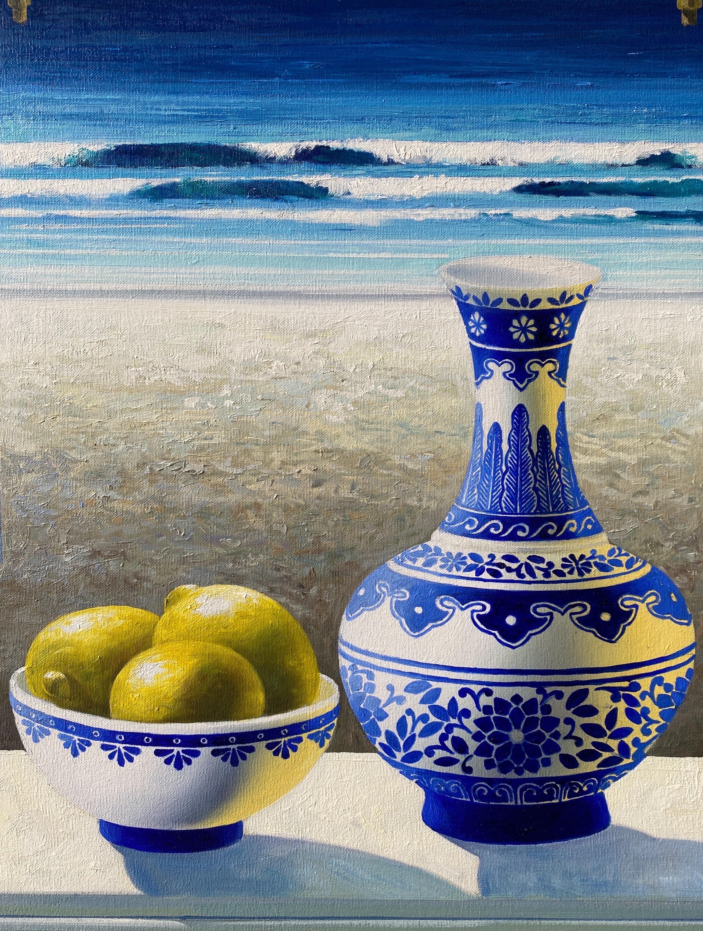 Summer view with lemons - Original oil painting - Contemporary art  - Painting by Luis Fuentes