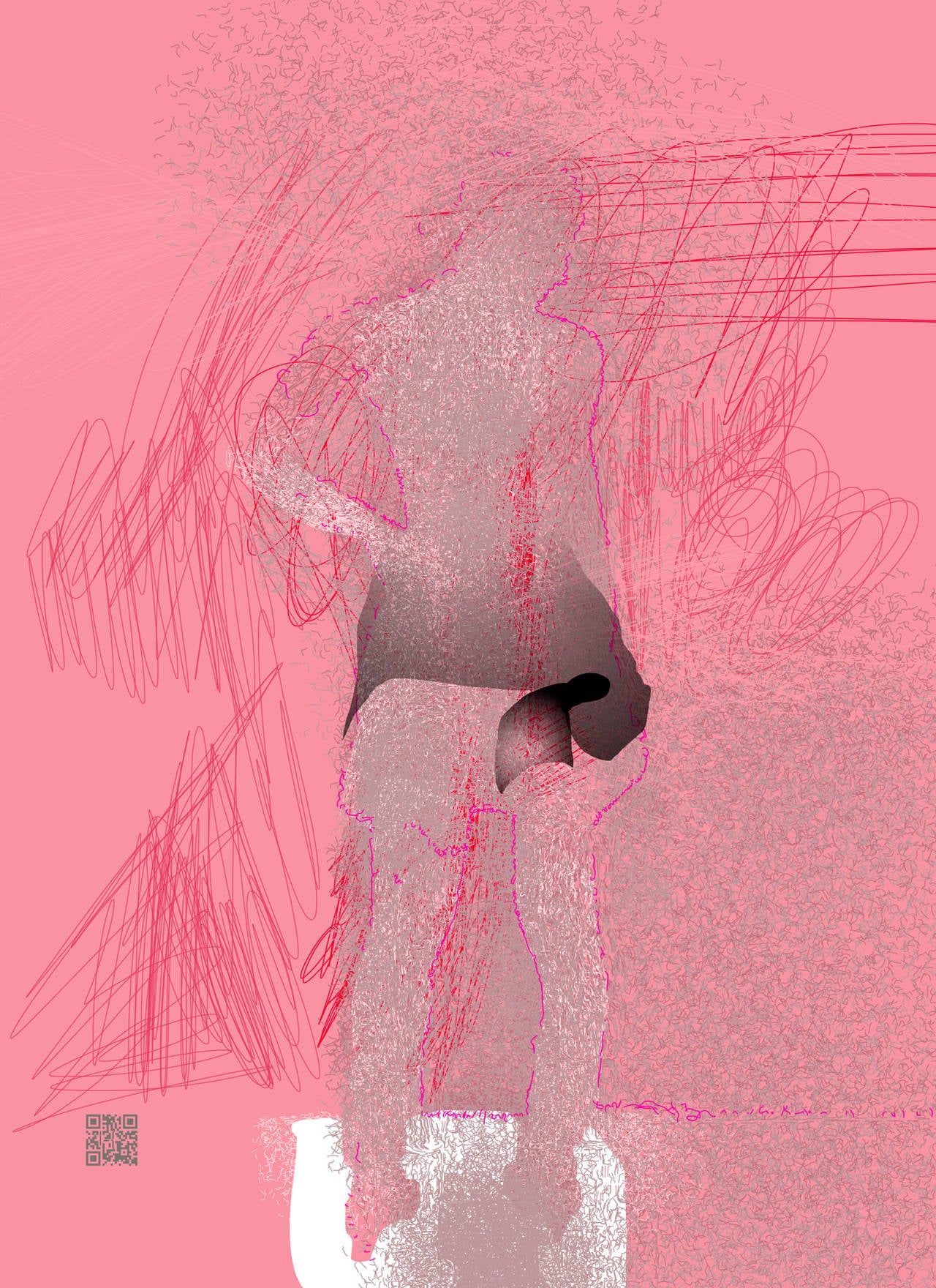 Pink Celebration 1, digital painting of nude female figure, abstracted