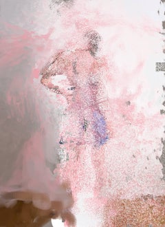 Pink Celebration 2, digital painting of nude female figure, abstracted