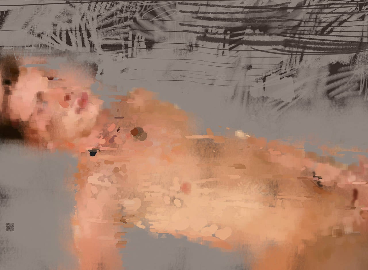 Gary Kaleda Nude Painting - Private Life, digital painting of nude male figure, abstracted