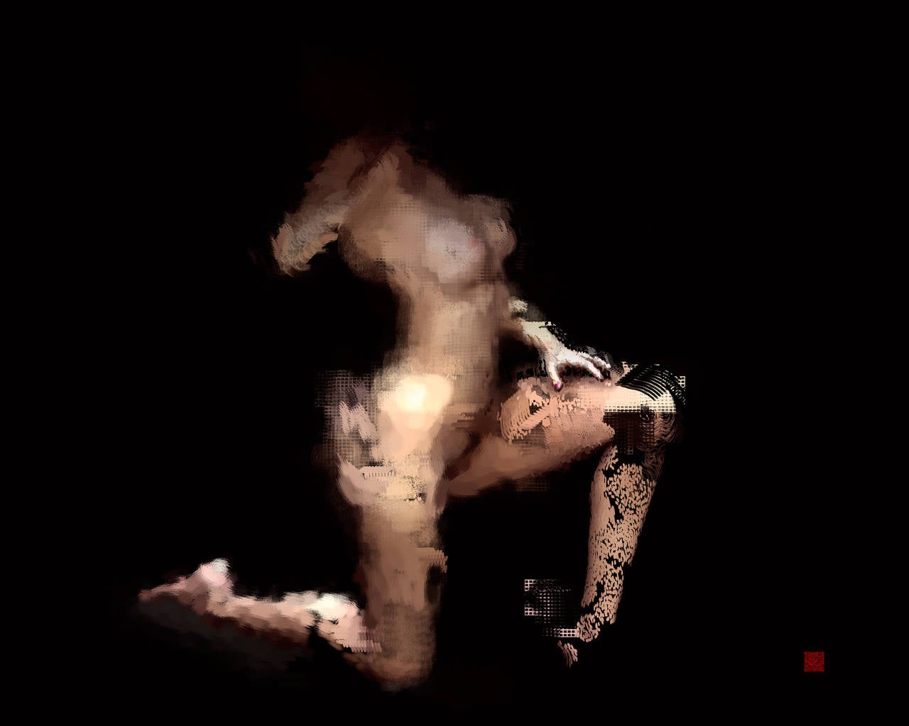 Gary Kaleda Nude Painting - The Touch, digital painting of nude female figure, abstracted