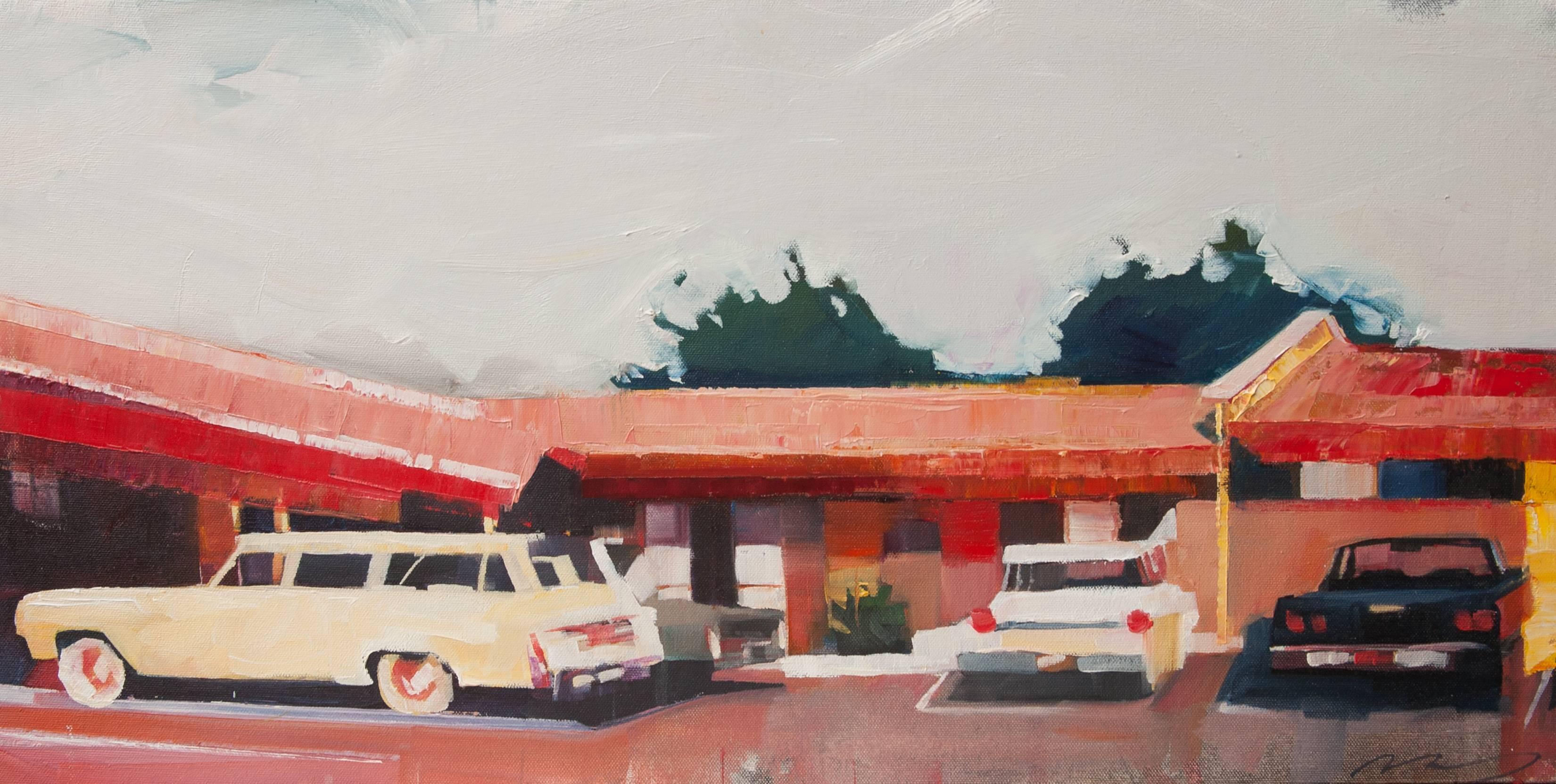 Ruth Shively Landscape Painting - Howard Johnson's Parking Lot