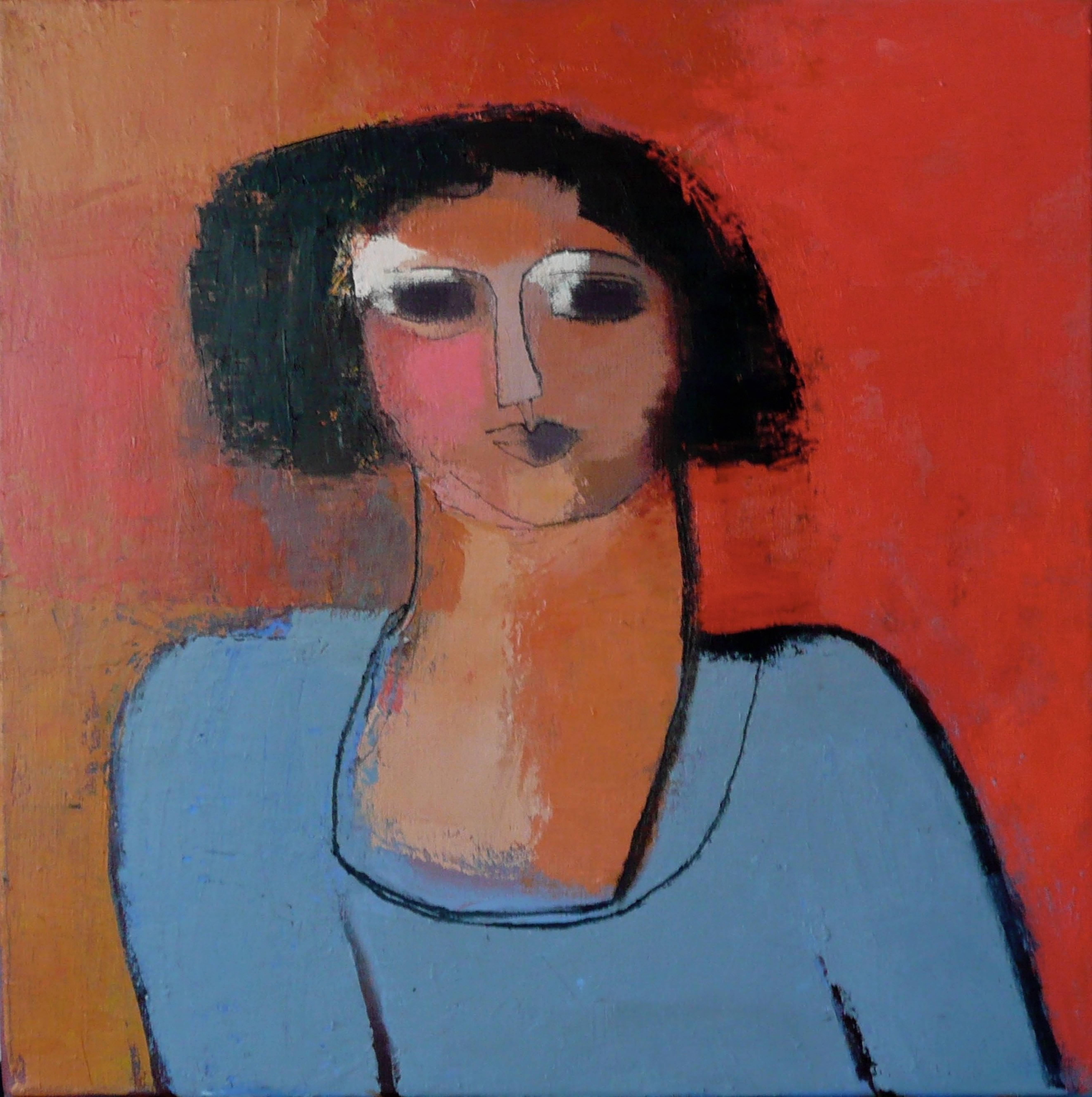 Sarah Picon Portrait Painting - Vania à la Robe Bleue 