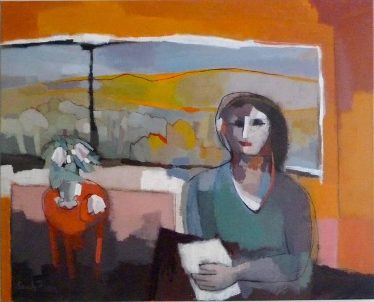 Sarah Picon Interior Painting - Portrait du Femme devant une Fenêtre