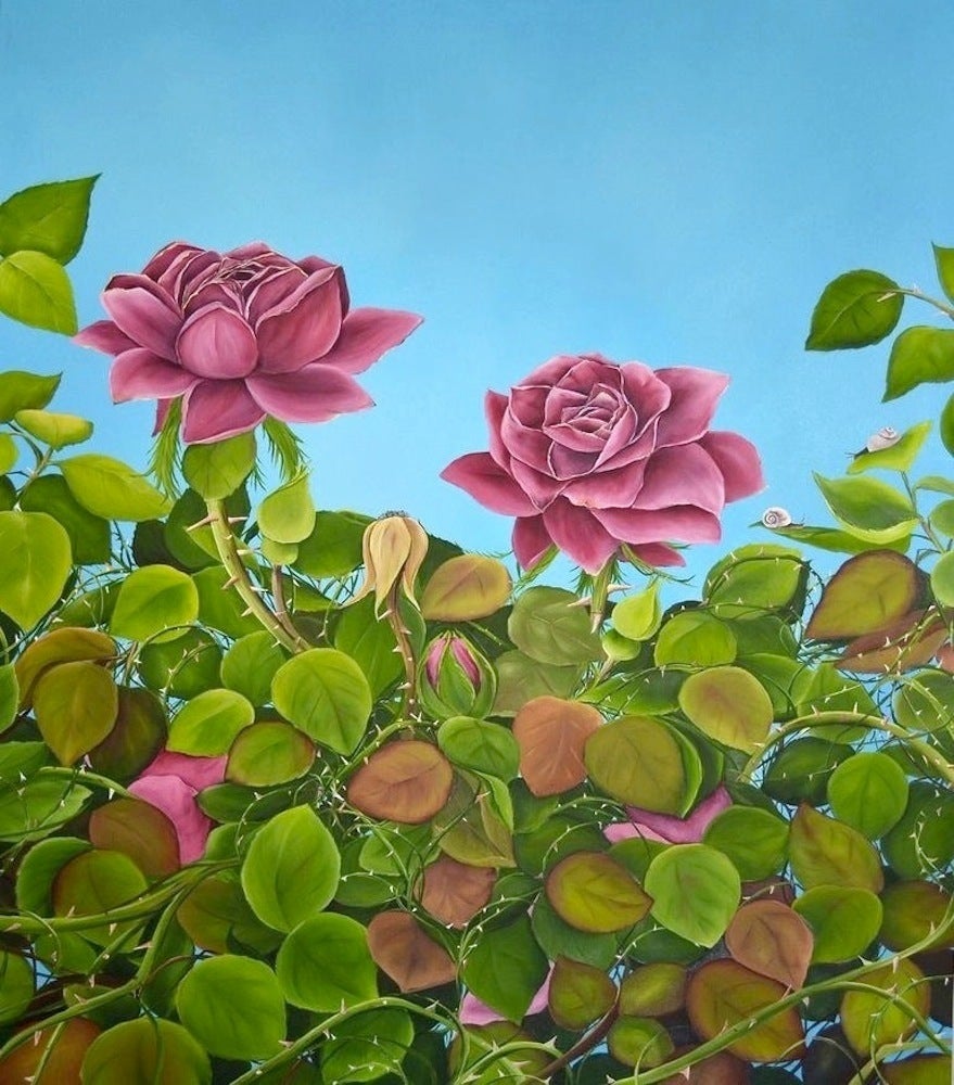 Figurative Painting Allison Green - Roses de juillet