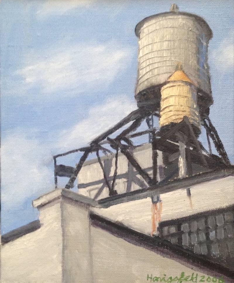 Victor Honigsfeld Landscape Painting - LIC Water Towers