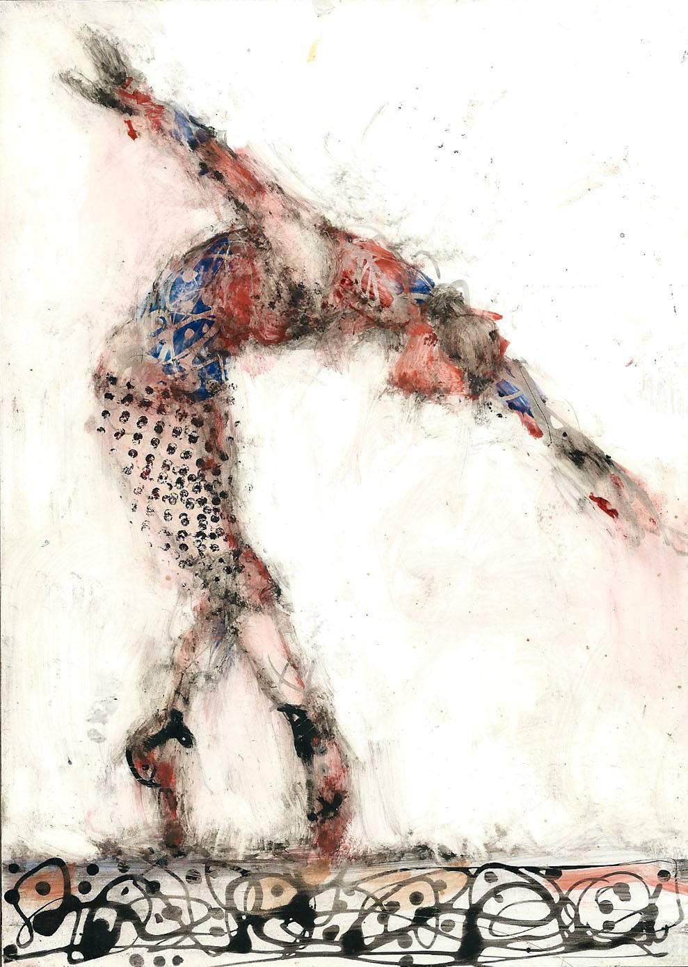 Alicia Rothman Figurative Painting - Dancer Winter, abstract figure dancing, oil painting on panel