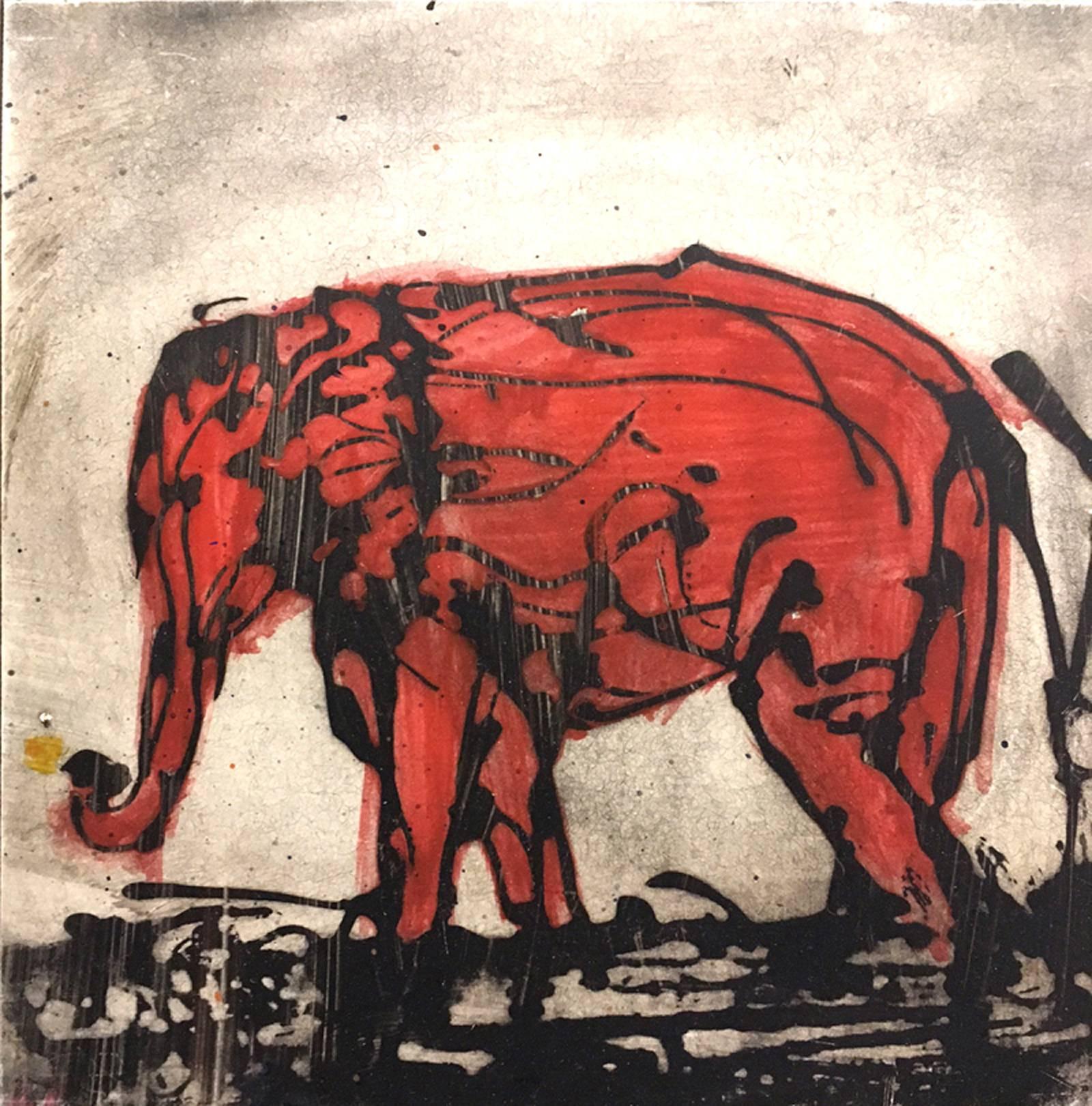 Alicia Rothman Animal Painting - Red Elephant