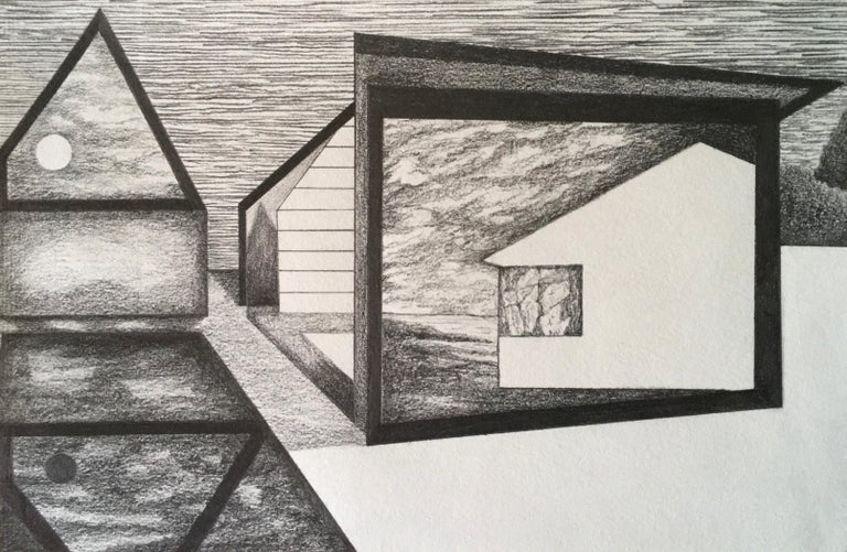 James Isherwood Landscape Art - Whisper, graphite on paper, 5.25 x 8.125 inches. Architectural forms