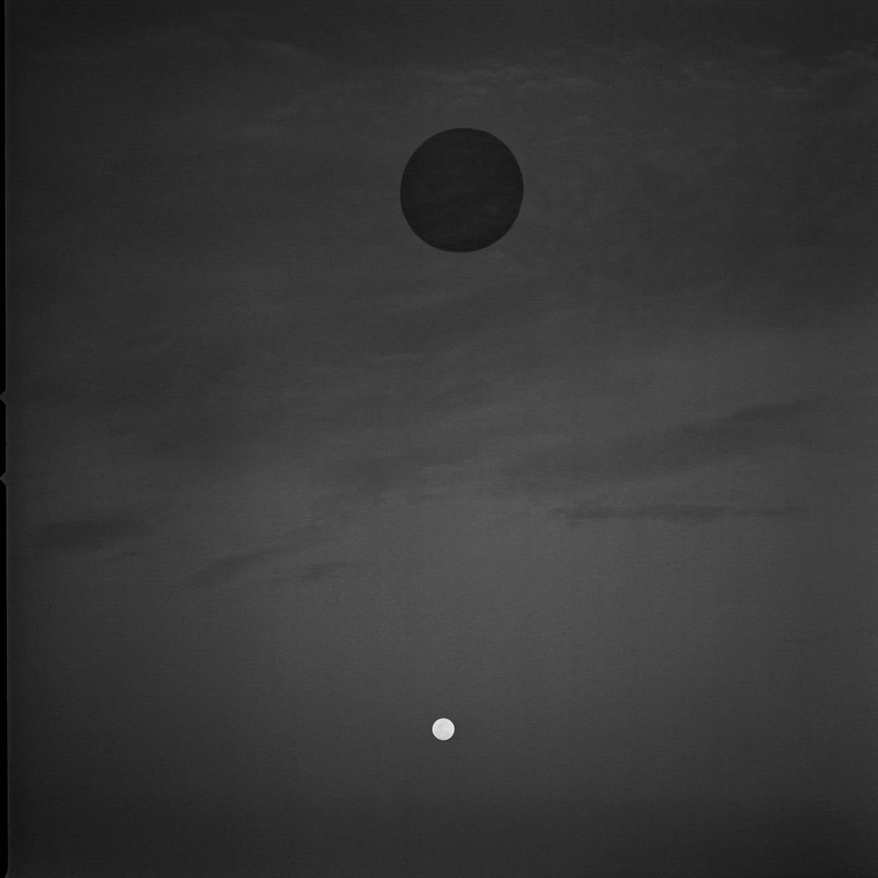 Heather Boose Weiss Black and White Photograph - Syzygy, black and white photograph of moon in sky