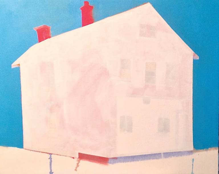 Amy Greenan Landscape Painting - Red House, Blue Sky