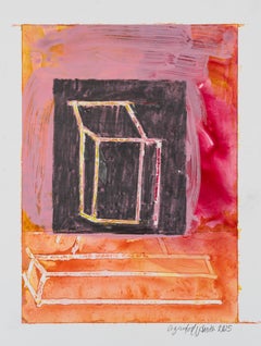 Rotulador (acrílico, grafito sobre Yupo, abstracto, geométrico, rectángulo, naranja, rosa)