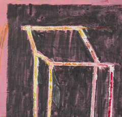 Rotulador (acrílico, grafito sobre Yupo, abstracto, geométrico, rectángulo, naranja, rosa)