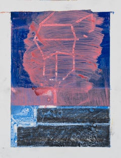 Testigo (acrílico, grafito, Yupo, abstracto, arquitectura, horizonte, rosa, azul)