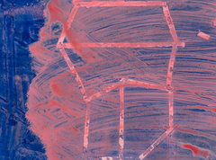 Testigo (acrílico, grafito, Yupo, abstracto, arquitectura, horizonte, rosa, azul)