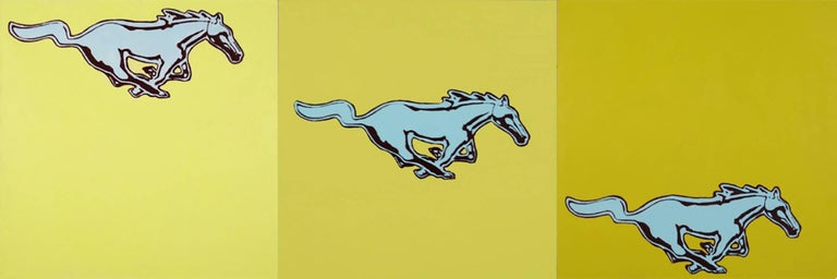 Charles Buckley Figurative Painting - Mustang, acrylic on canvas, 24 x 72 inches. Painting of a horse