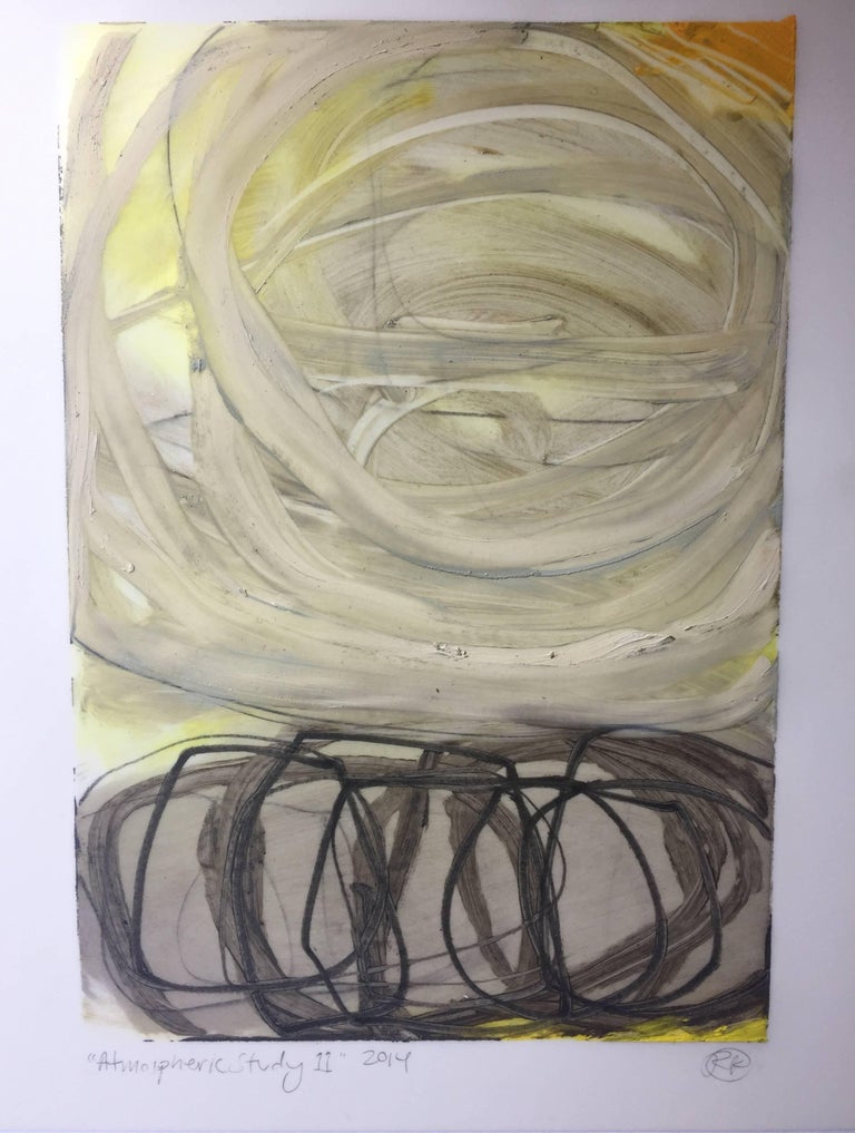 Rachelle Krieger Abstract Painting - Atmospheric Study 11, oil and graphite on paper, 10 x 7 inches. Bold brushwork
