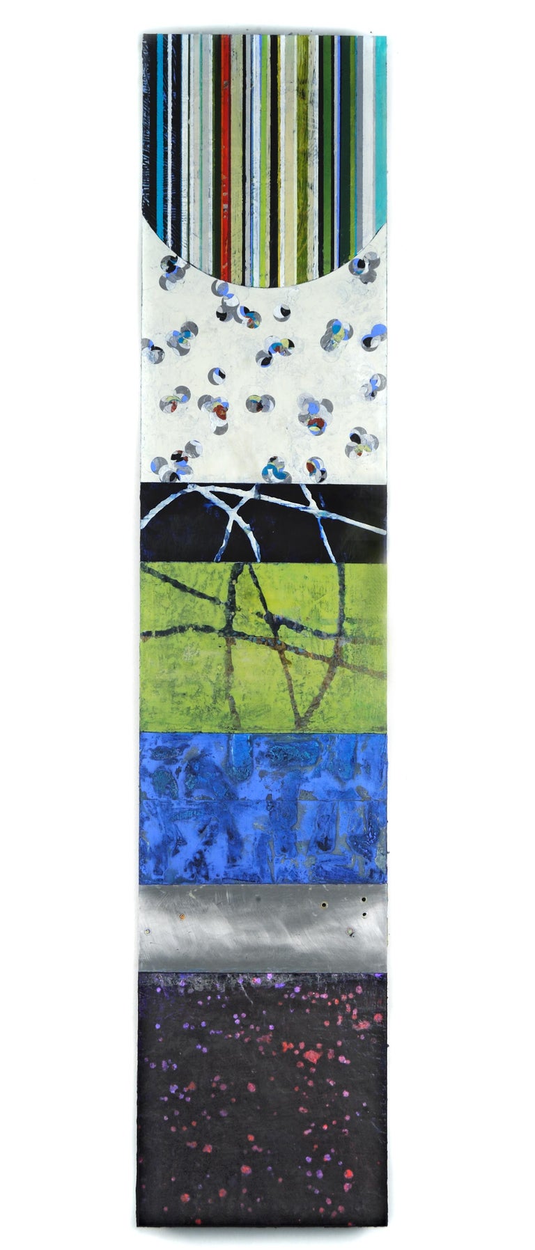 Strata 18-2, 2018, acrylic and wax on metal, 58 x 12 inches. Vivid patterns - Mixed Media Art by Francie Hester