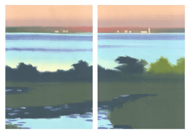 Rachel Burgess Landscape Print - Lilies, monoprint, 37 x 52 inches. Seashore