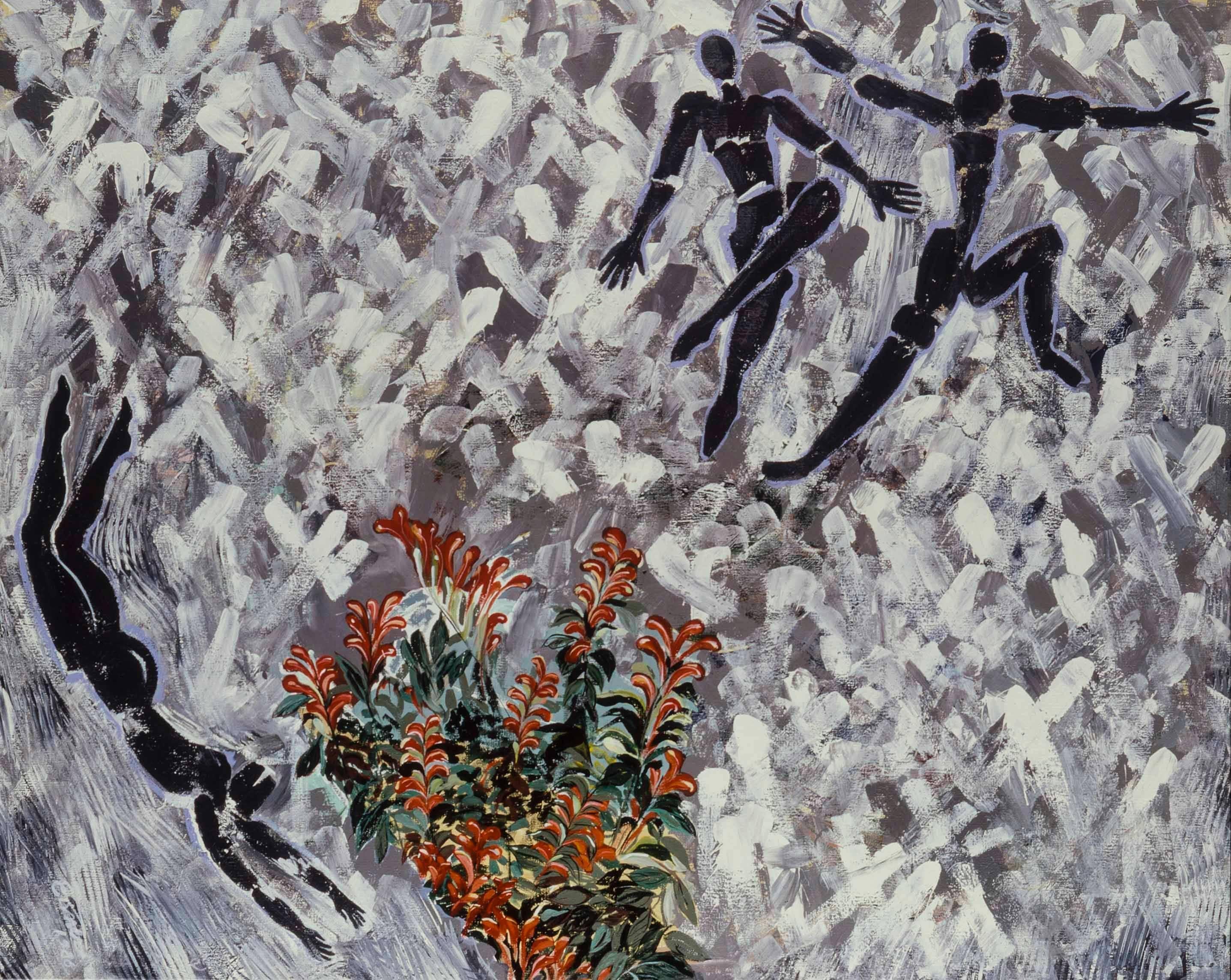 Figurative Painting di Carole Eisner - Scali, figure astratte, pittura acrilica in bianco e nero su lino
