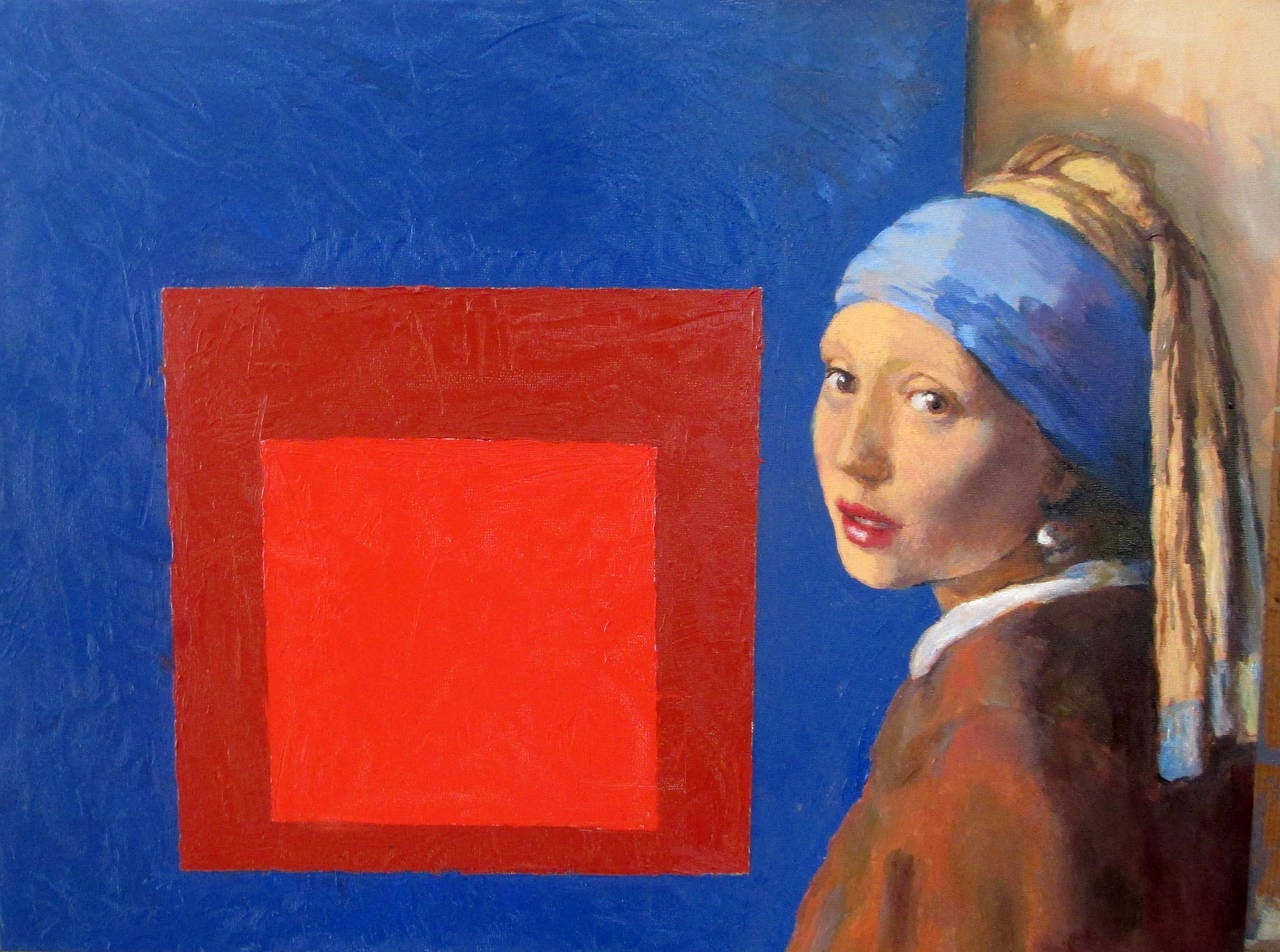 The Docent at the Australian National Gallery, after Vermeer/Albers - Painting by Russell Connor