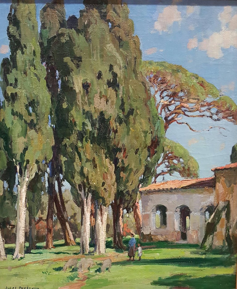 Jules Pages Landscape Painting - Old Mission & Cypress Trees