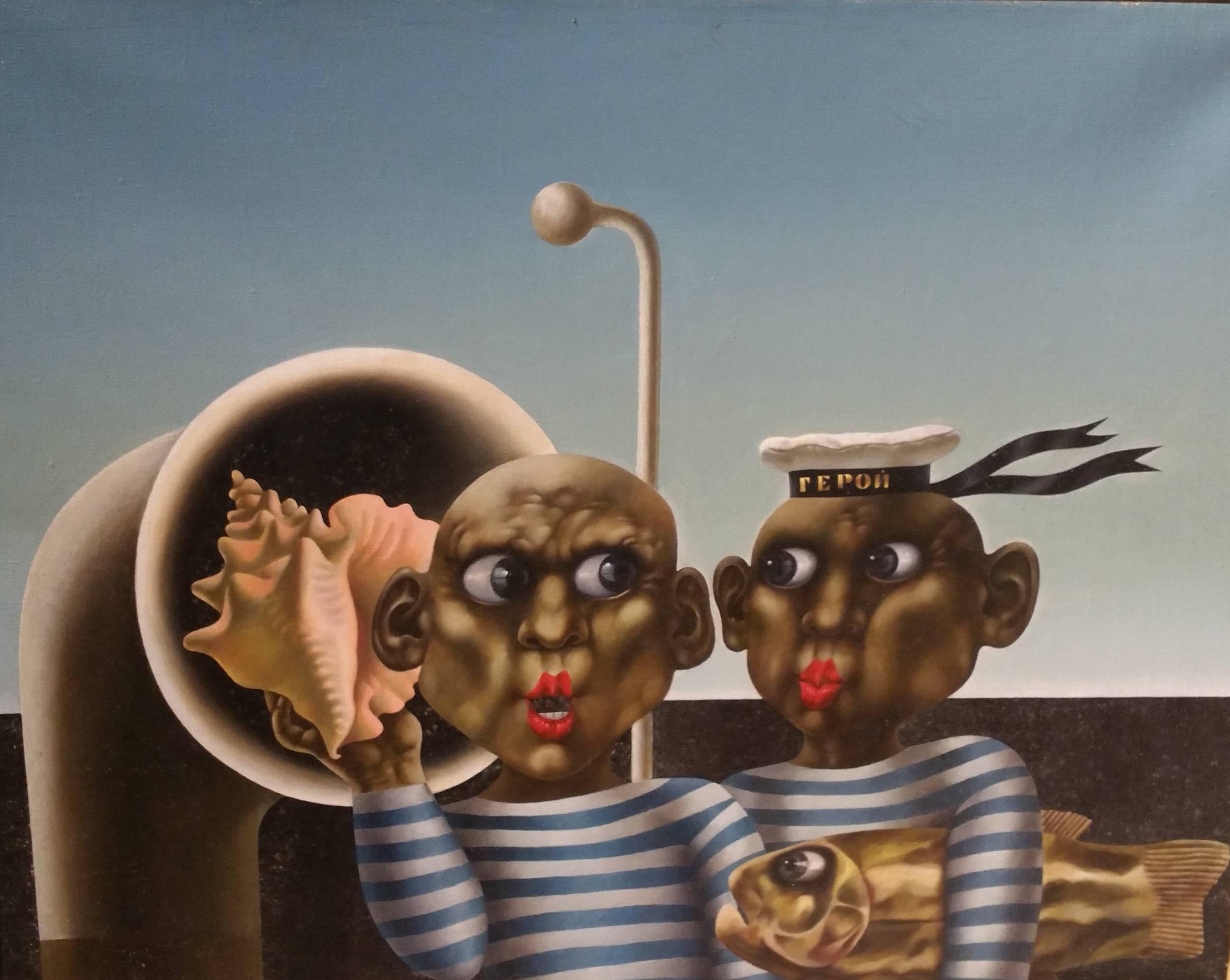 Figurative Painting di Valery Karacev - Parlare a Mosca