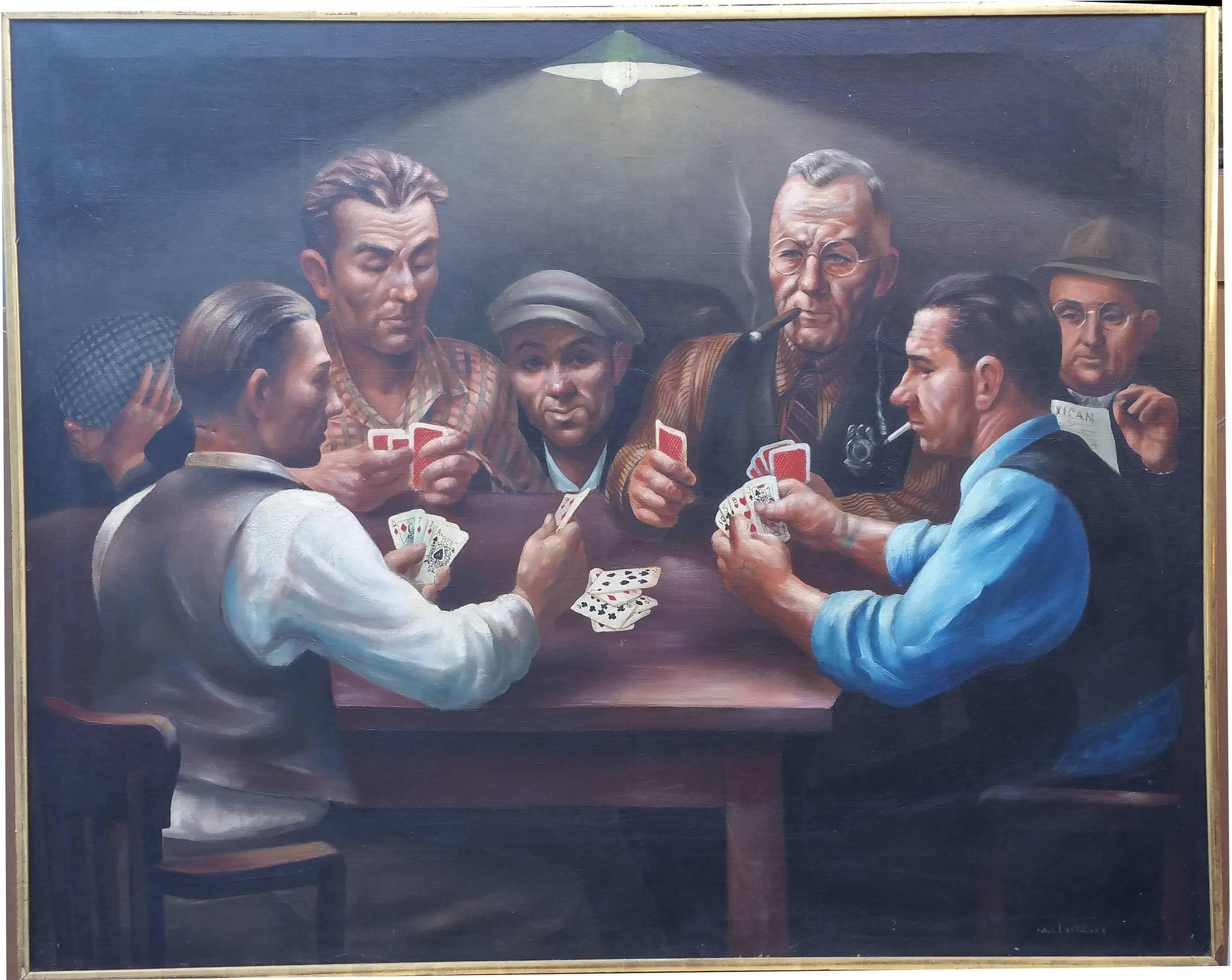 Paul Valentine Lantz Figurative Painting - Card Players, Playing Five Card Stud
