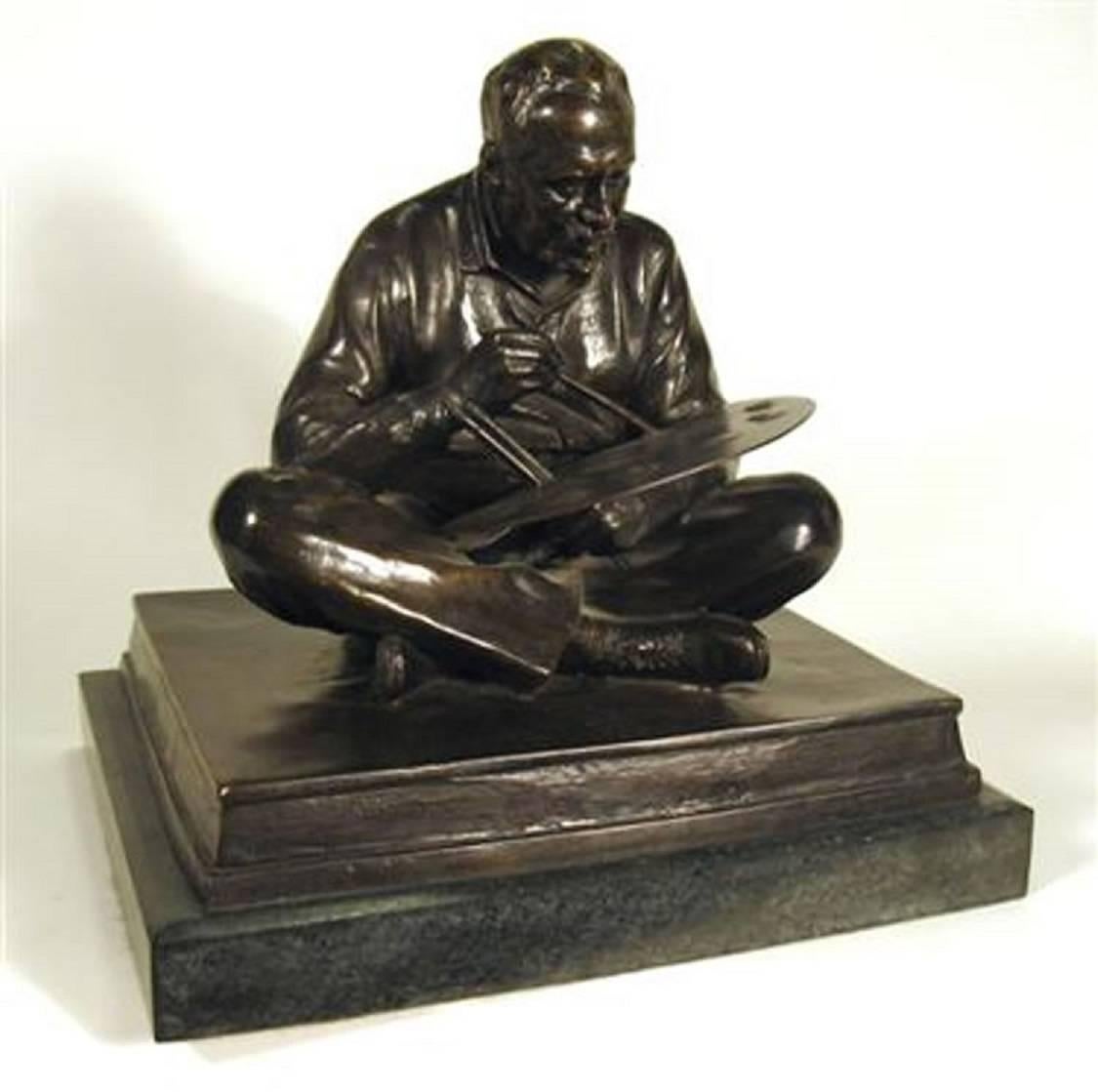 Samuel Murray Figurative Sculpture - Thomas Eakins Seated Cross Legged with His Palette