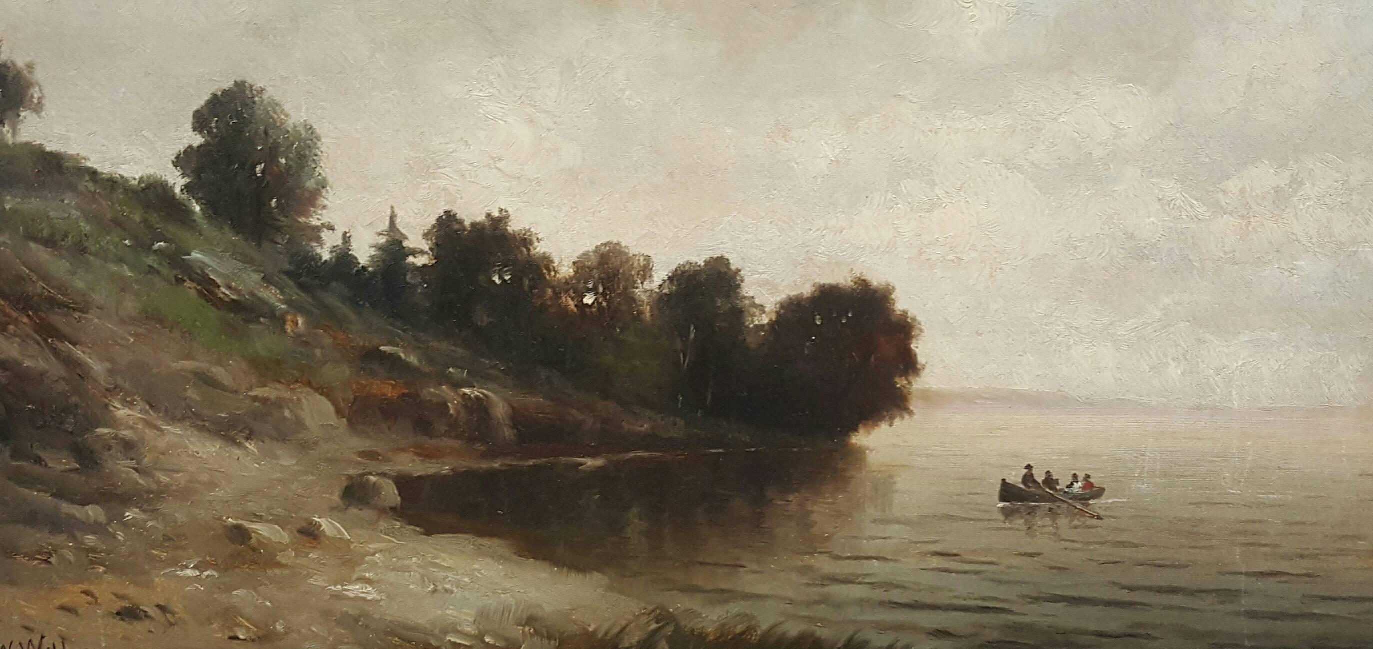 Wesley Webber Landscape Painting - Lake Shore with Canoe