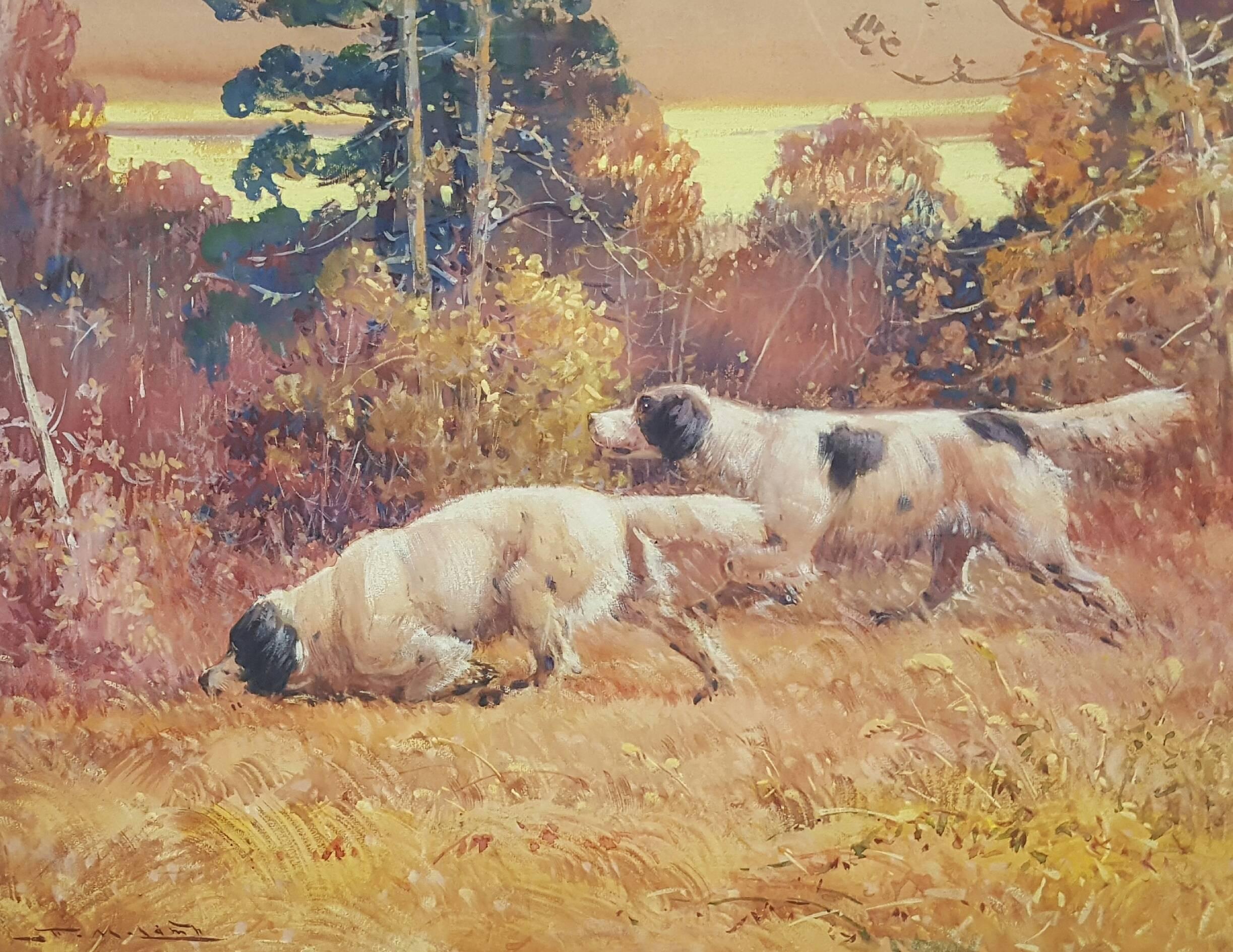 Frederick Mortimer Lamb Animal Painting - Two Pointers in Landscape