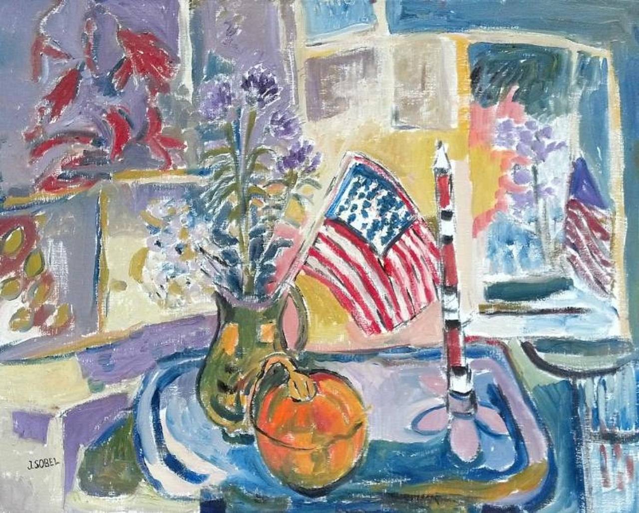 Jehudith Sobel Still-Life Painting - Interior with American Flag
