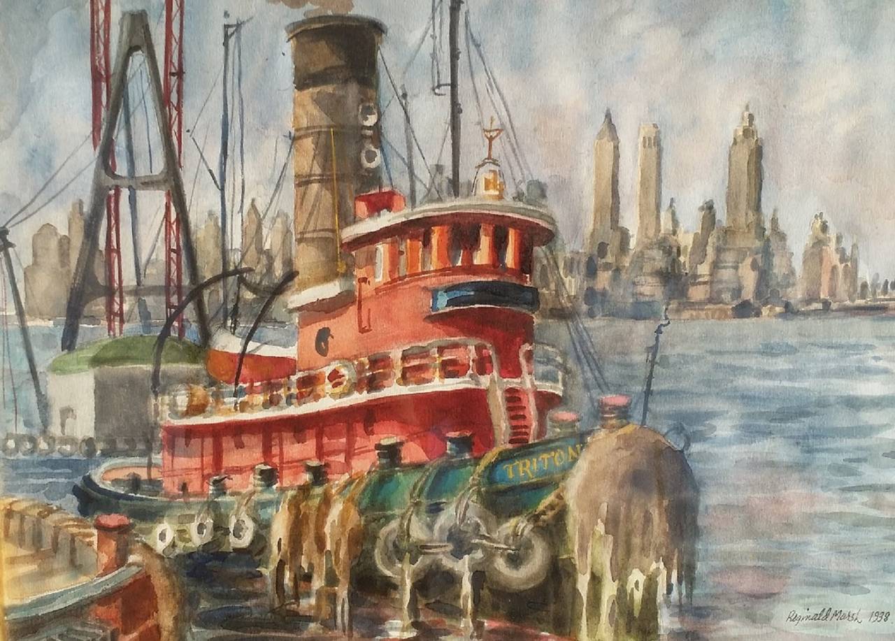 Tugboat in New York Harbour - Painting by Reginald Marsh