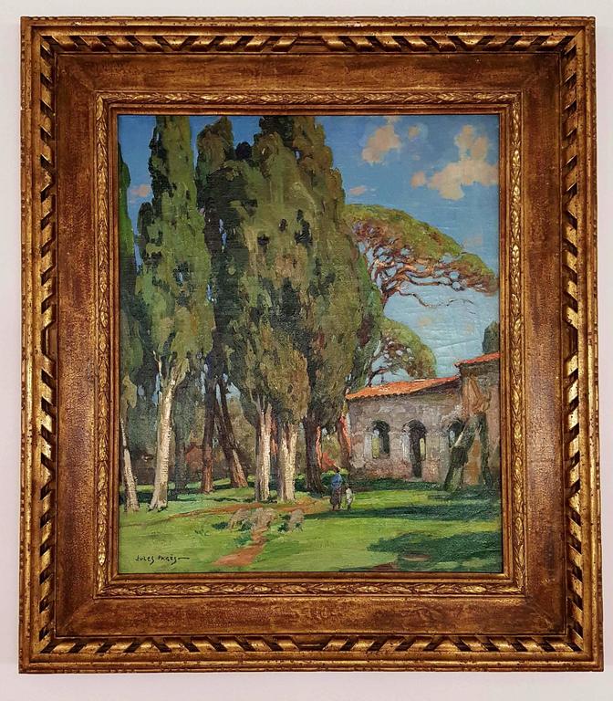 Old Mission & Cypress Trees - Painting by Jules Pages