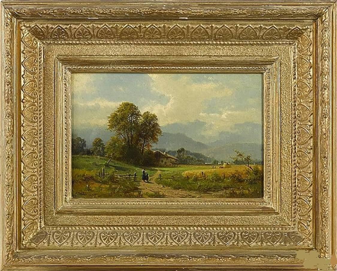 Landscape with Figures - Painting by Carl Weber