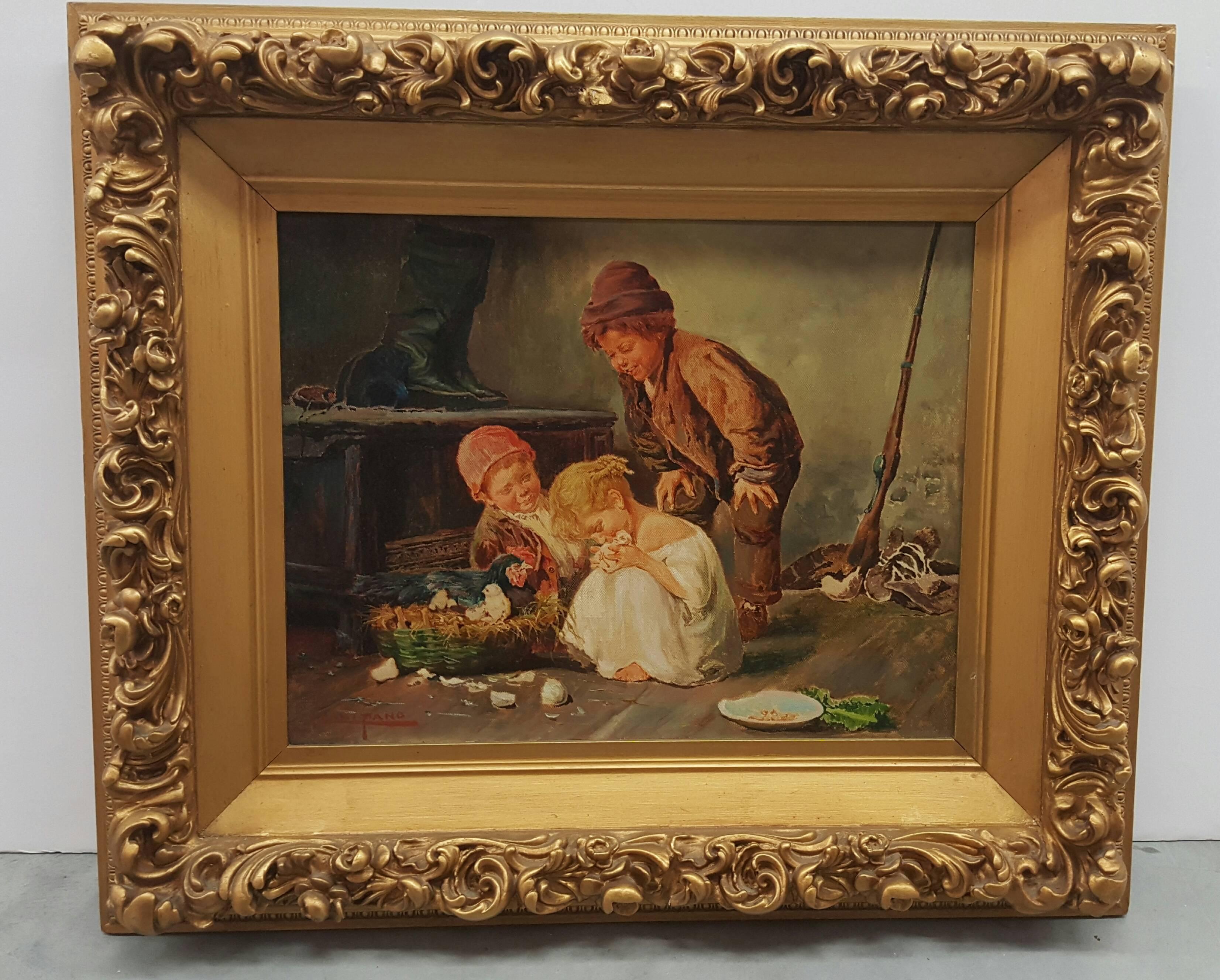 Children w/ Chicks - Painting by John Califano