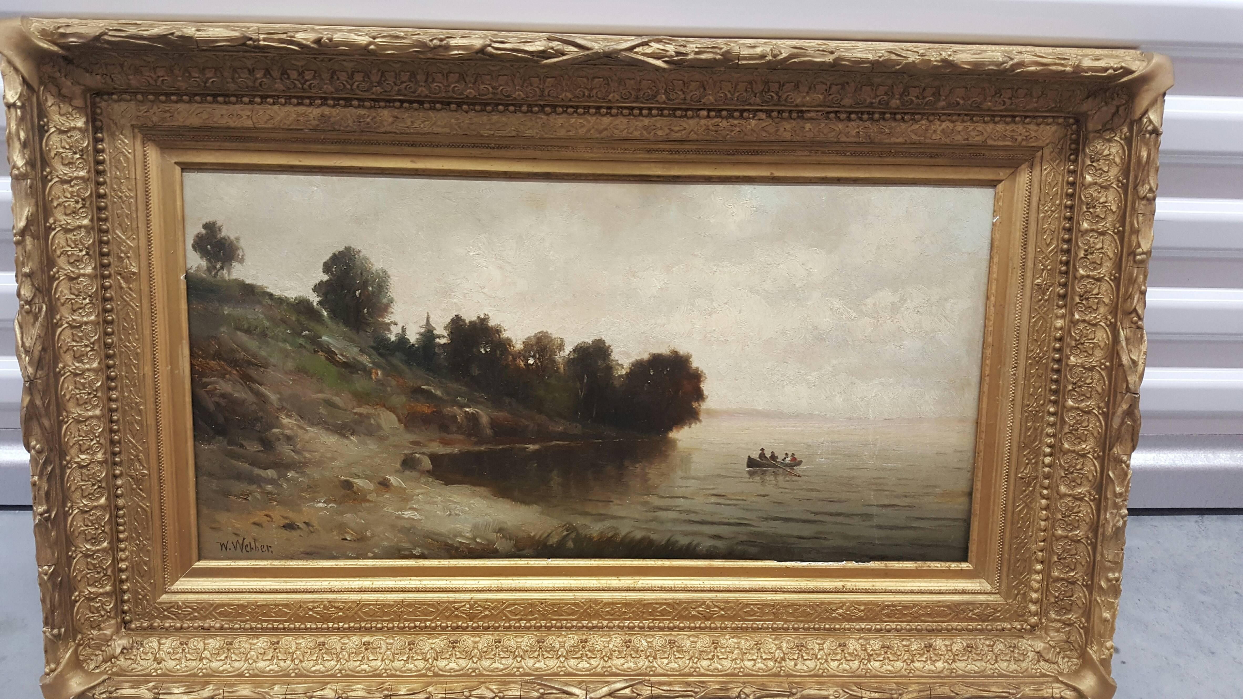 Lake Shore with Canoe - Painting by Wesley Webber
