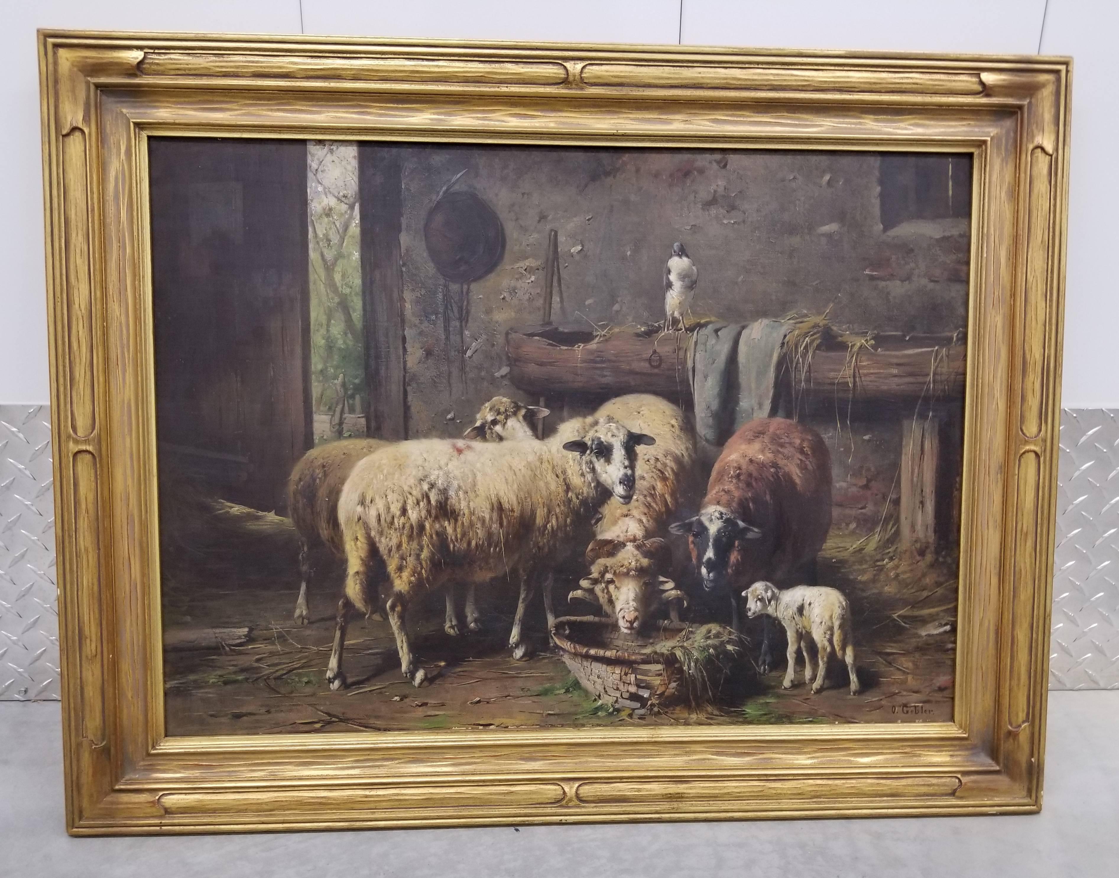 Sheep in a Stable - Painting by Otto Gebler