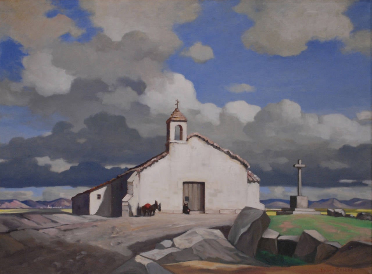 Julius M. Delbos Landscape Painting - California Coastal Mission