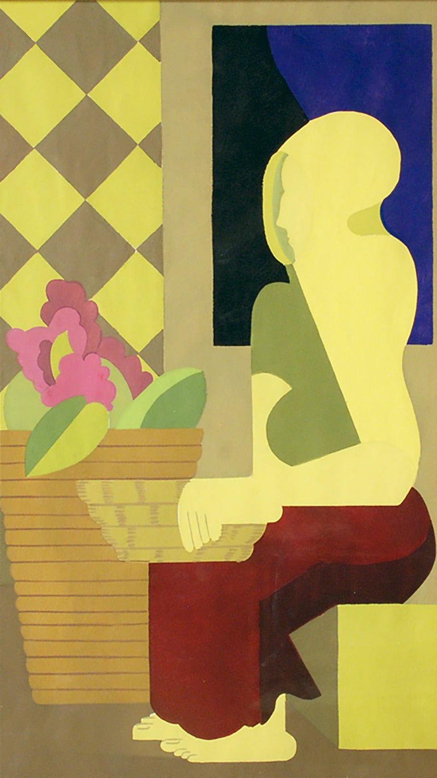 Hilaire Hiler Abstract Painting - Seated Figure in Still Life