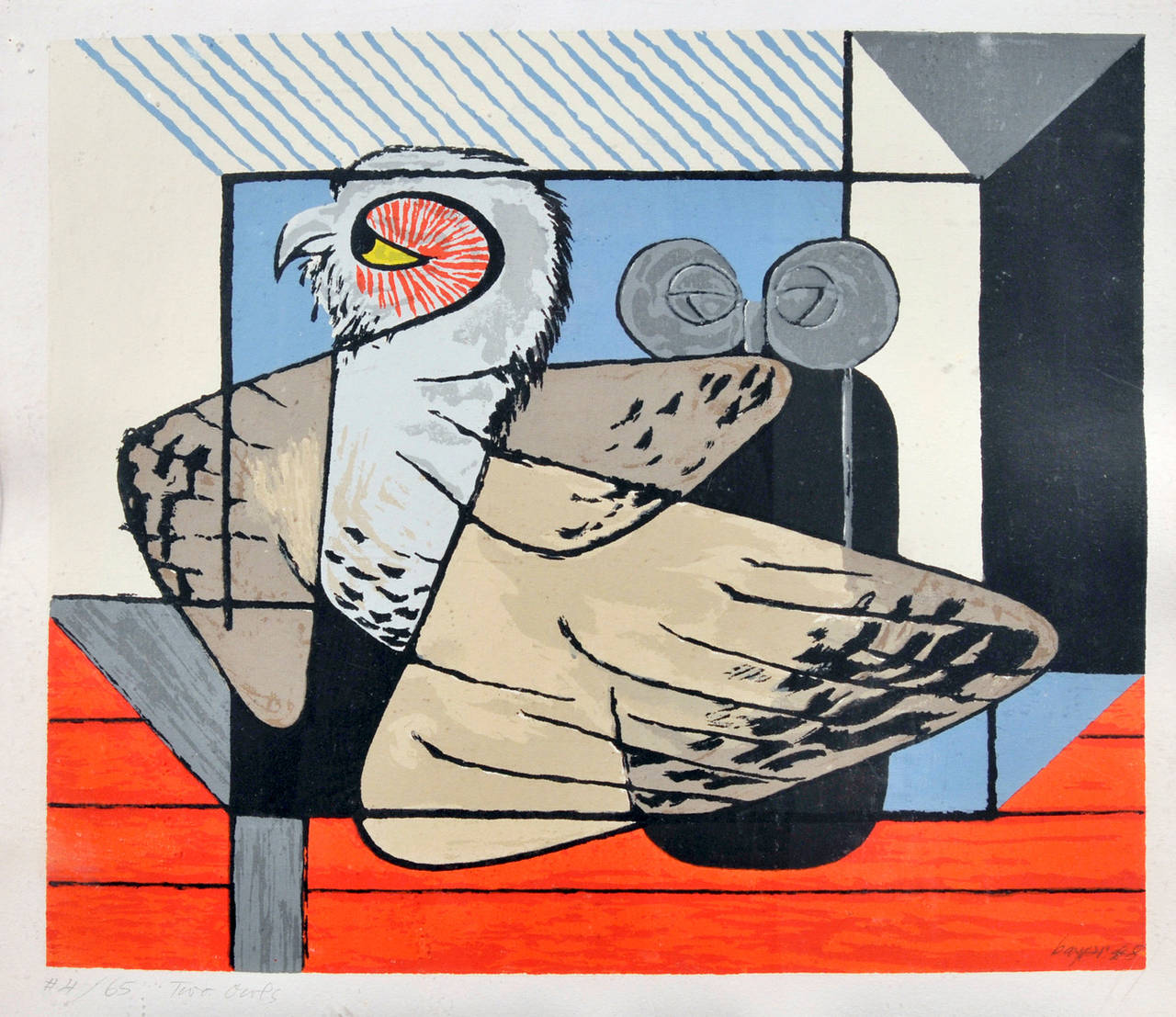 Herbert Bayer Abstract Print - Two Owls