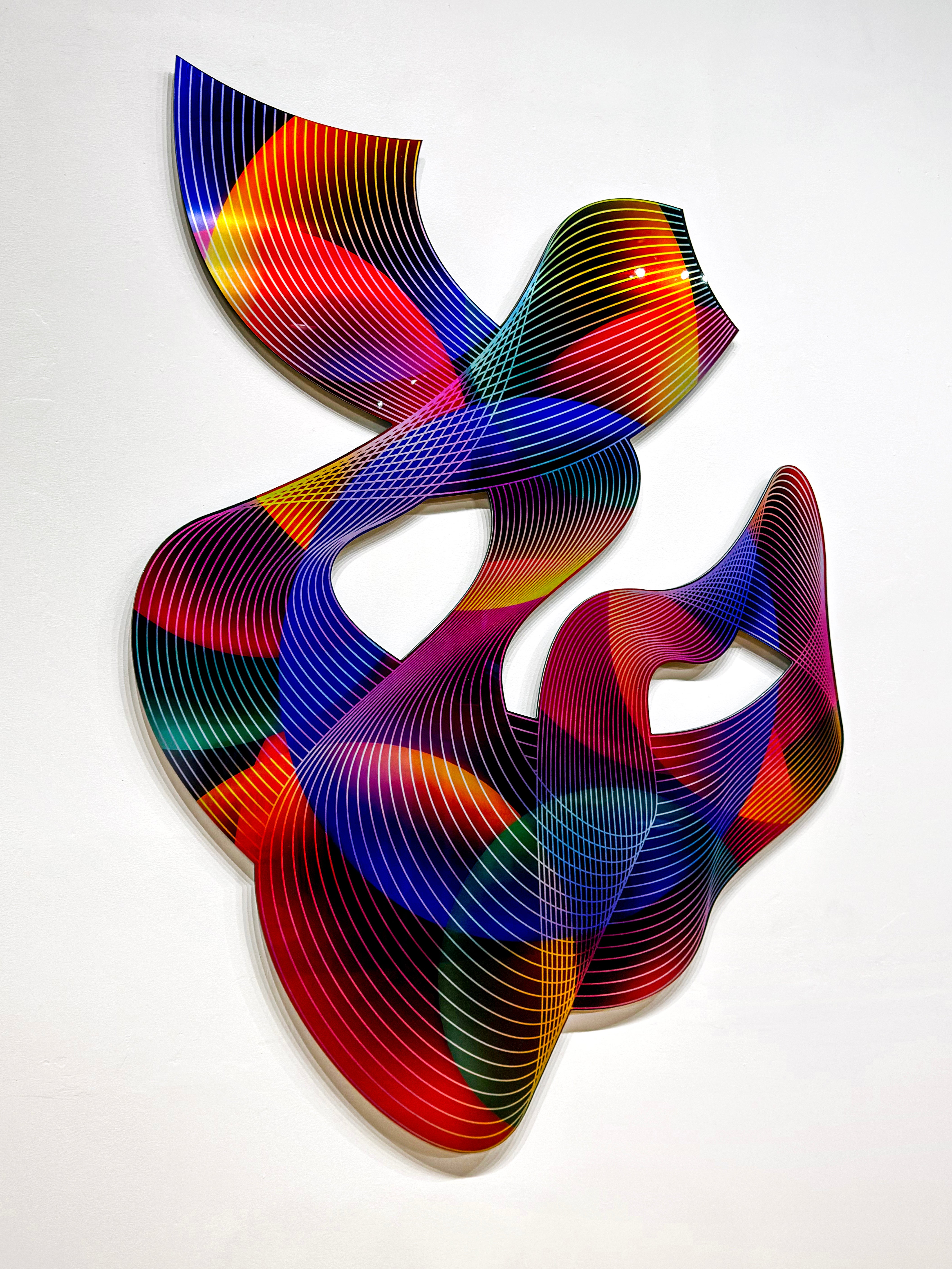 Tom White Abstract Sculpture - Interplay Sculpture, dimensional wall sculpture, 3D, vibrant, geometric